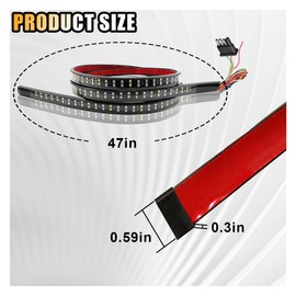 47" LED Tailgate Light Bar, IP67 Double Row LED Tail Strip Turning Signals Lights, Red Brake Running White Reverse Lights with Connector Wire, Universal Rear Light Bar for Pickup Trailer SUV RV Van