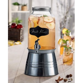 Style Setter Bristol Beverage Dispenser with Blackboard and Ice Bucket Stand Cold Drink Wine Juice with 1 Gallon Capacity Glass Jug and Leak-Proof Acrylic Spigot Great for Parties, Weddings and More
