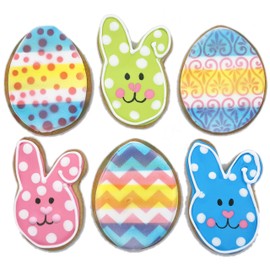 Easter Bunny and Egg Cookies- 6 Decorated Shortbread Bunnies and Eggs Individually Wrapped With Bow by BakersDozenToGo