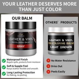 Leather Recoloring Balm and Leather Repair Kit for Furniture, Gray Leather Dye for Couches, Car Seats, Leather Paint & Stain for Sofa, Chairs, Bags, and More