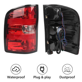Huray Taillight For 2007-2013 Chevy Silverado Replacement Driver Side and Passenger Side OE Style Rear Brake Lamp Assembly (Black Trim)