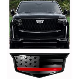 American Black Flag Aluminum Metal Overlay Front Emblem for Escalade (Front 2015-2022, Black with Red Line)