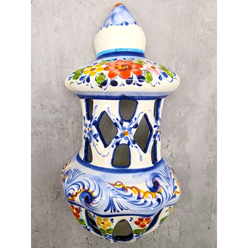 Generic Portuguese Pottery Hand Painted Alcobaça Ceramic Wall Lantern (Large)