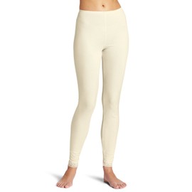 Cuddl Duds Women's Lace Edge Long Legging, Cream, Large