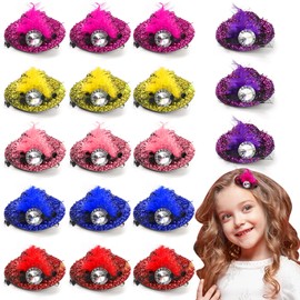 Cididu 18 Pieces Mini Hat Hair Clip, Tea Party Hat for Girls with Faux Feather Diamond, 2 Inch Clip-On Design Fancy Hairpin Fascinators for Costume Accessory, Decoration, 6 Colors