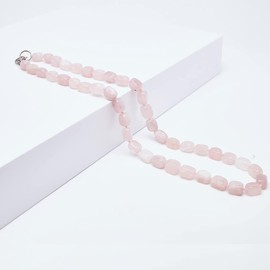 TreasureBay Womens Handmade Natural Gemstone Beaded Necklace - Pink Rose Quartz, Green aventurine, Yellow Agate Beaded Necklace for Women Ladies and Girls (Pink Rose Quartz)