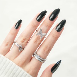 ElegaGel 30Pcs Press on Nails Chrome Black Almond - Medium Long Glossy Fake Nails, Reusable Salon Press on Nails in 15 Sizes, Press on Nail On Nails Kit with NailTools,Xmas Press On nail