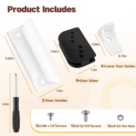 LEYURISE Shed Door Tune-Up Full Kit Compatible with Arrow ShelterLogic Metal Shed Door Replace#: DK100-A, Includes 4 Plastic Lower Guides, 4 Track Slides, 2 White Handles, Screws and Nuts