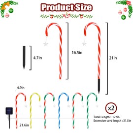 Quimoy 12Pcs Candy Cane Lights, 21'' Solar Christmas Decorations Outdoor, Candy Cane Pathway Lights with 8 LightingModes,Waterproof Christmas Yard Decorations for Lawn Driveway Walkway Sidewalk