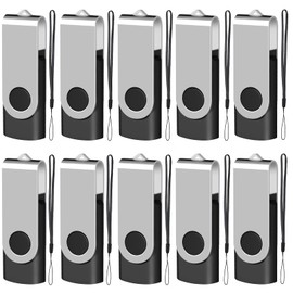EASTBULL USB Stick 8 GB Pack of 10 USB 2.0 Rotatable Memory Sticks Drive Flash Drive with 10 Pieces Rope, Black