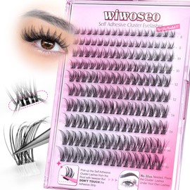 wiwoseo Self Adhesive Lashes Wispy Lash Clusters Clear Band Lashes Clusters No Glue Needed Self Adhesive Lash Clusters Pre Glued Eyelash Clusters Press on Lashes Resuable Cluster Eyelash Extensions