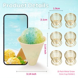 LUVCOSY Disposable Snow Cone Cups and Holder Set| 50-Pack Shaved Ice Cups -Biodegradable CornStarch| 6-Pack Rose Gold Metal Cone Holder| 4oz Ice Cream Party Supplies & Accessories