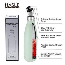 HASLE OUTFITTERS 17oz Stainless Steel Water Bottles Bulk, Vacuum Insulated Water Bottles Double Walled Powder Coated Reusable Metal Sports Water Bottles Keep Drinks Hot and Cold, Light Green, 8Packs