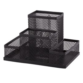 D.RECT Stiftehalter Schreibtisch - Büro Organizer aus Metall - Tisch Organizer, Schreibtischorganizer - Büroablage mit Zettelhalter Mesh, 103x154x103mm Schwarz