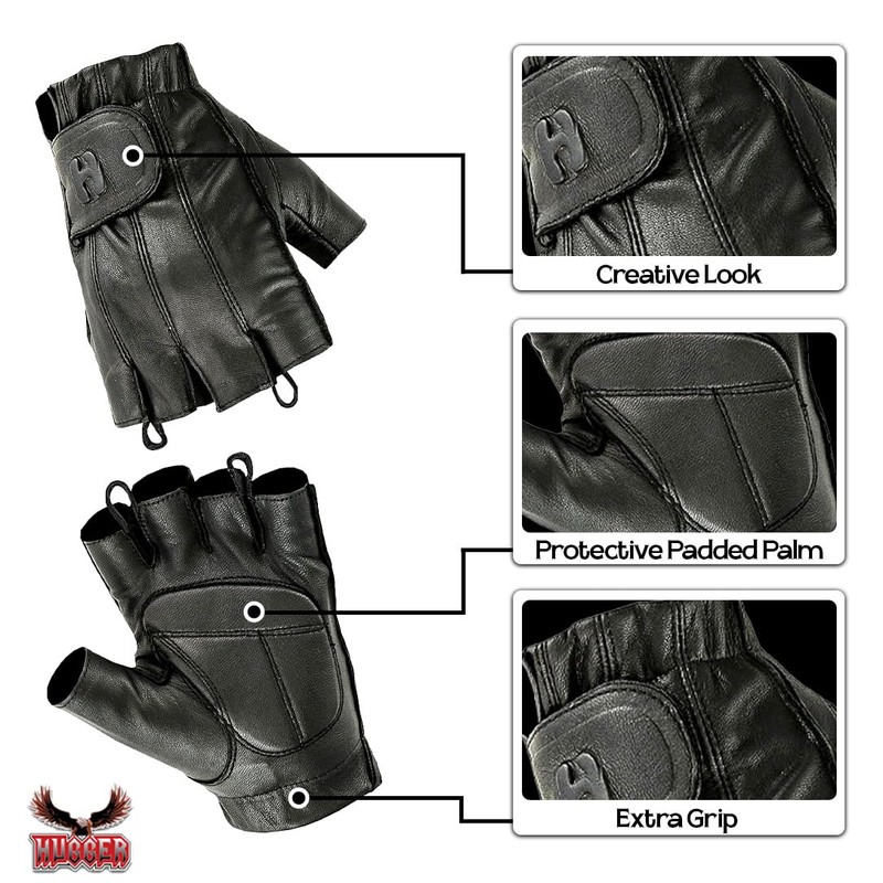Hugger Men's Water Resistant Gel-Padded Palm Fingerless Motorcycle Glove 3X-Large