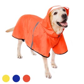 Dog Raincoat with Adjustable Belly Strap and Leash Hole - Hoodie with Reflective Strip - Waterproof Slicker Lightweight Breathable Rain Poncho Jacket for Medium Large Dogs - Easy to Wear, Orange 5XL