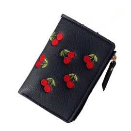 DOTITOY Cherry Cute Vintage Wallet Cute Purse Coin Pocket Small Wallet for Women Zip Y2k Mini Leather Cash Wallets with Zipper, Black2, One Size