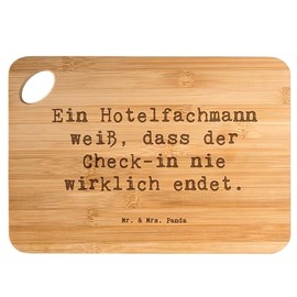Mr. & Mrs. Panda Bamboo Chopping Board Saying "EIN Hotelfachmann weiß, dass der Check-in nie wirklich endet". Gift, Wooden Board, Friendliness