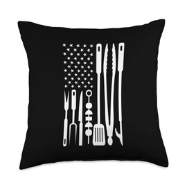 American Flag Spatula Utensil Grilling Bbq Tools American Flag Utensil BBQ Tools Griller Pitmaster Barbecuing Throw Pillow, 18x18, Multicolor