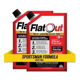 FlatOut Sportsman Formula Tire Sealant - Prevents Flat Tires - Fix a Flat Tire - Seals Leaks - Contains Kevlar - Tubeless Tire Sealant - 32 Ounce Bag - Pack of 2