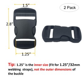 EesTeck 5 Set 1.25" Flat Buckles Dual Adjustable Buckles and Tri-Glide Slides Quick Side Release Buckle for Luggage Straps Pet Collar Backpack Repairing (Black，Fit for 1.25”/32mm Webbing Straps)