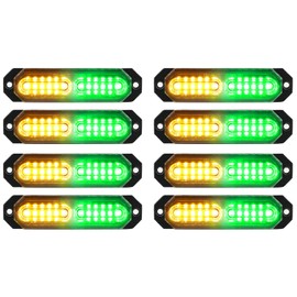 ASPL 8pcs Sync Feature Ultra Slim 12-LED Surface Mount Flashing Strobe Lights for Truck Car Vehicle LED Mini Grille Light Head Emergency Beacon Hazard Warning lights (Amber/Green)