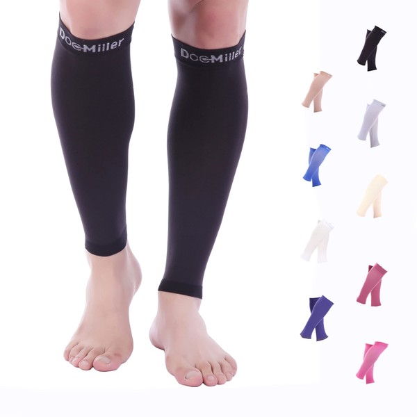 Doc Miller Calf Compression Sleeve Men and Women - 15-20mmHg Shin Splint Compression Sleeve Recover Varicose Veins, Torn Calf and Pain Relief - 1 Pair Calf Sleeves Black Color - Large Size