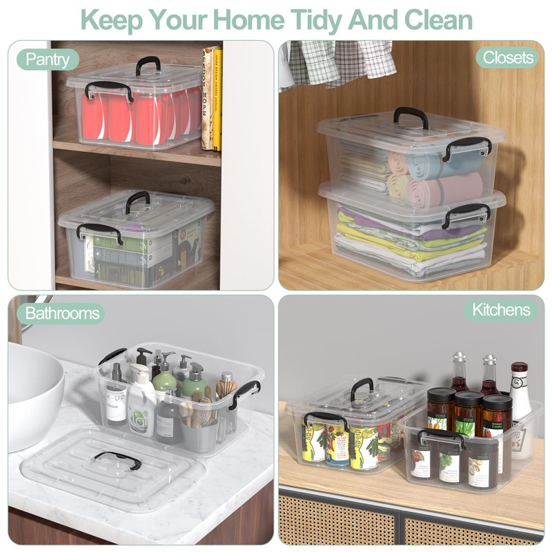 Waikhomes 8 L Clear Plastic Storage Bins with Lids, 2-Pack