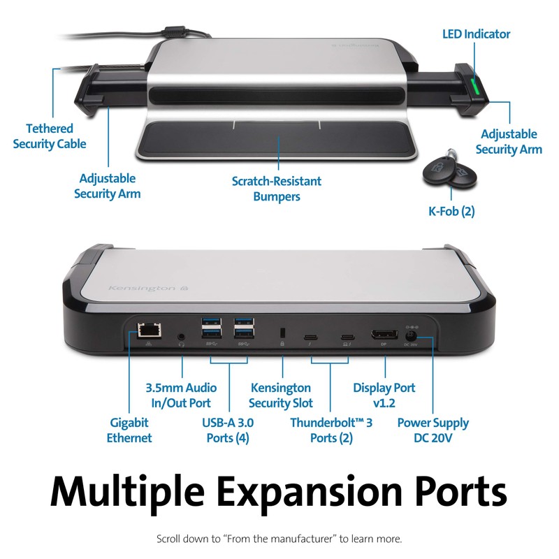 Kensington LD5400T Thunderbolt 3 Universal Dual 4K Dock with K-Fob