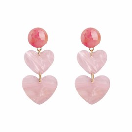 Cute Pink Heart Love Statement Lightweight Dangle Drop Earrings for Women Dainty Round Disc Stud 925 Sterling Silver Post Hearts Geometric Resin Hook Dangling Hanging Hypoallergenic Fashion Trendy Y2K Jewelry Valentine's Day Wedding Party Gifts Her Wife