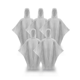 5 Pack Disposable Rain Poncho For Adults (Clear)