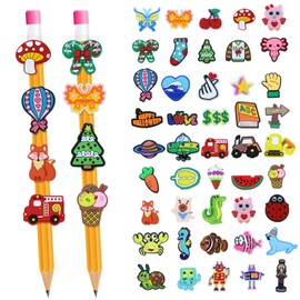 WYOMER 50-Piece Set of Cartoon Pencil Clips and Topper Decorations - Cute Charms Ideal as Small Gifts or Classroom Prizes for Boys and Girls Students