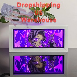 Anime Demon Slayer  ping Paper Carving Lamp 3D Anime Light Box Handicrafts Table Decoration Christmas GiftColor: L-78Single-color version, Size: S