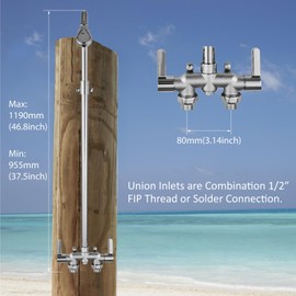 Aolemi Outdoor Shower Fixtures Outdoor Shower Kit Faucet System 3 Inch Center with Brass Showerhead 2 Handle Exposed Shower with Brass Mix Valve with Adjustable Bar Pipe Downward Polish Chrome