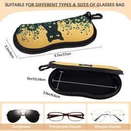 Playexen Soft Glasses Case for Sunglasses Storage Bag Men & Women or Children Ultralight Neoprene Zip Belt Clip Glasses Case Portable Case for Keys Pencils Cards, black cat-bowery, m