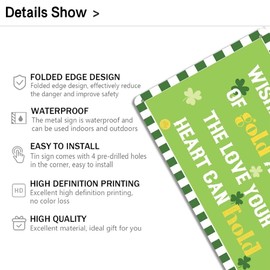 Irish Blessing Metal Sign - Wishing You A Pot of Gold And All The Love Your Heart Can Hold Sign, Home Party Wall Green Art Decor for Living Room Bathroom Cafe Bar Signs 8x12 Inch