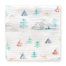 SwaddleDesigns Cotton Muslin Swaddle Blanket, Receiving Blanket for Baby Boys & Girls, Best Registry Gift, 46x46 inches, Watercolor Denim Mountains & Trees