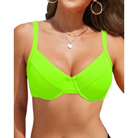 Women Neon Green Underwire Bikini Tops - Push Up Swim Top Only Bra Swimsuit Tops 2025 Bathing Suit Top S