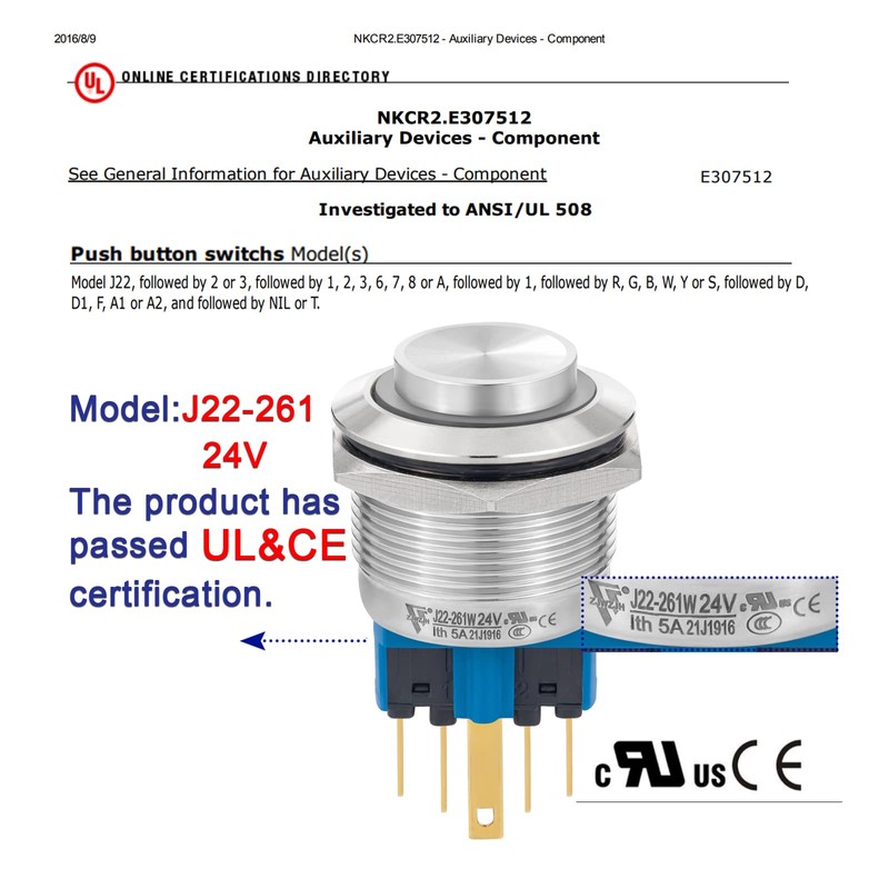 22mm Push Button Switch Momentary Latching High Round Waterproof IP67