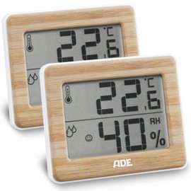 ADE Indoor Digital Thermometer and Hygrometer | Humidity Meter | Bamboo | Twin Pack