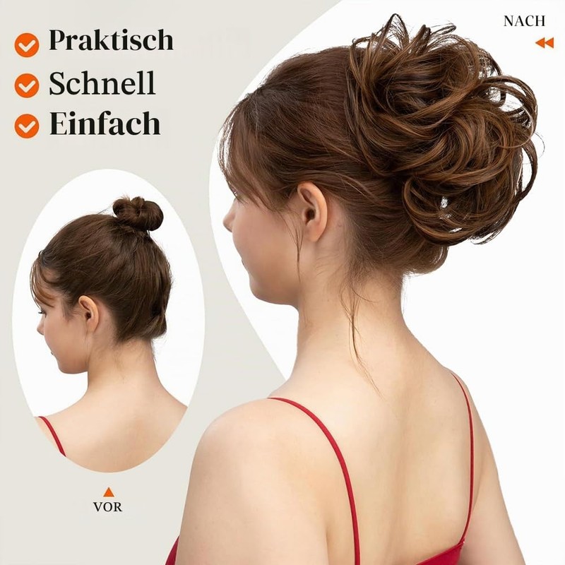 XFSRG Real Hair Extensions with Clip Messy Hair Bun for