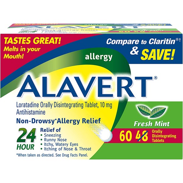 Alavert Allergy 24-Hour Relief, Orally Disintegrating Non-Drowsy Antihistamine Tablets, Fresh Mint, 60 Count