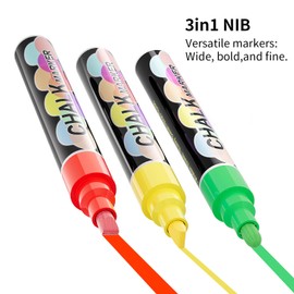 8pcs Liquid Chalk Window Markers for Car Glass Erasable, Liquid Chalkboard Chalk Markers Pen for Kids Restaurant Cars Glass Paint Washable, 3 in 1 Nib, Reversible Tip