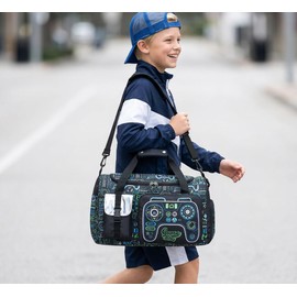 WOOMADA Foldable Kids Duffle Bag for Boys & Girls, Kids Overnight Travel Bag with Shoe Compartment＆Wet Pocket, Ideal for School Practice, Sports, Weekend Travel(Game)