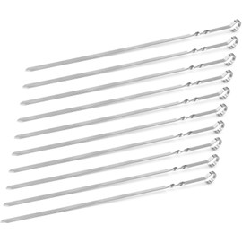 CharbabGrill 15-inch Stainless Steel Flat Shish Kebab BBQ Skewers with S-Hook Value Pack of (50)