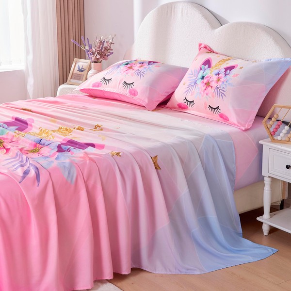 VIVILINEN Full Size Sheet Set 4 Piece Kid Sheets Set