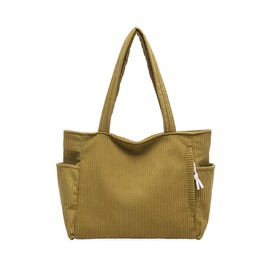 Corduroy Tote Bag for Women, Large Capacity Shoulder Bag Designer Handbags with Zipper for Work Shopping Travel Study (Yellow)