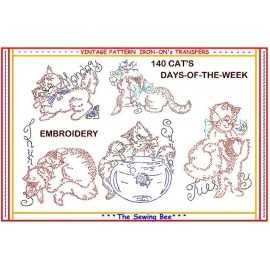 THE SEWING BEE 140 Cats Kitten in a fish bowl embroidery iron-on transfers patterns Tea Towel