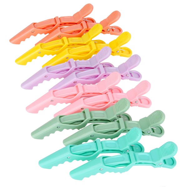 HH&LL Hair clips for Styling 12 pcs – Wide Teeth & Double-Hinged Design – Alligator Styling Sectioning Clips of Professional Hair Salon Quality (Colorful)