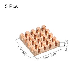 sourcing map Pack of 5 Heatsink Kit Pure Copper 14 x 14 x 3 mm for IC Chip MOS Memory Heat Dissipation with Thermal Pads